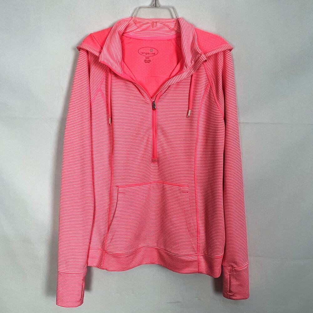 Tangerine Women's Athleisure Striped Orange Hoodie Size Medium